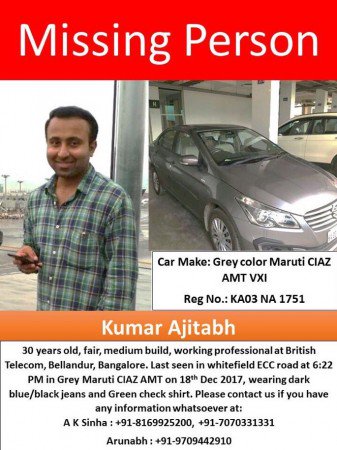 SRVishwanathBJP's tweet image. Dear @CPBlr sir , Can you please update on #AjitabhKumar or can this case may please be handed over to central agencies. It is already 8 months now since he has gone missing, reputation at stake for #NammaBengaluru and #Karnataka @CMofKarnataka @hd_kumaraswamy #FindAjitabh