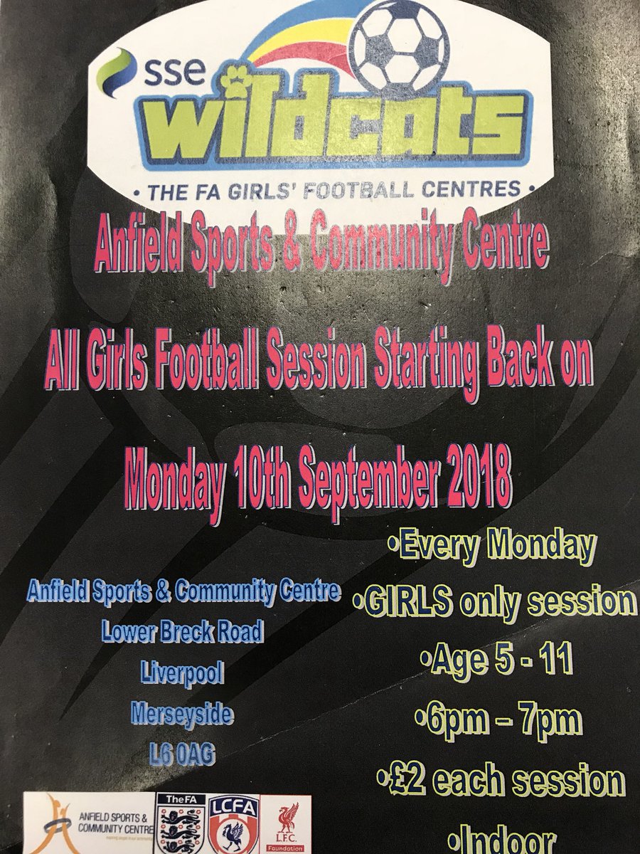 anfield_sports's tweet photo. girls football session, starting back tonight. 6-7pm @ Anfield sports &amp; community centre. 

Come down and give it ago girls ⚽️⚽️

Please retweet for other to see 👍

@lowerbreck @LFCFoundation @Red_Neighbours @Liverpool_CFA @anfield_sports https://t.co/Eq18BaDtf3