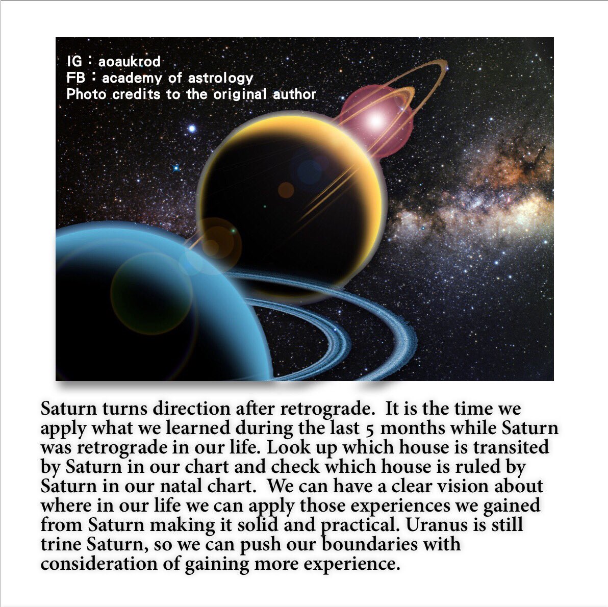 AstroAcademyUK's tweet photo. Saturn turns direction in #capricorn after retrograde.  It is the time we apply what we learned during the last 5 months while Saturn was retrograde in our life. Look up which house is transited by Saturn in our chart and check which house is ruled by Saturn in our natal chart. https://t.co/2HUvqlszlG