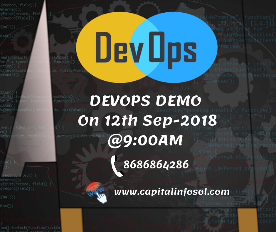 Capitalinfosol1's tweet photo. Take Part In #DevOps #DEMO Session on
12th Sep - 2018@9:00 AM
Check out DevOps training Course Content@ https://t.co/gdsCGT90F8
#Devopstraininginhyderabad #devopsdemo #devopscourse #devopsonlinetraining #onlinetraining https://t.co/aTEJl4KQAQ