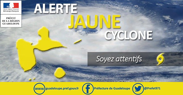#CycloneISAAC 
Le préfet place la Guadeloupe en alerte jaune cyclonique, ce lundi 10 septembre. La tempête tropicale ISAAC s’est transformée en ouragan de catégorie 1 et constitue une menace croissante pour l'arc antillais entre mercredi soir et jeudi. 
>bit.ly/2Qkgans