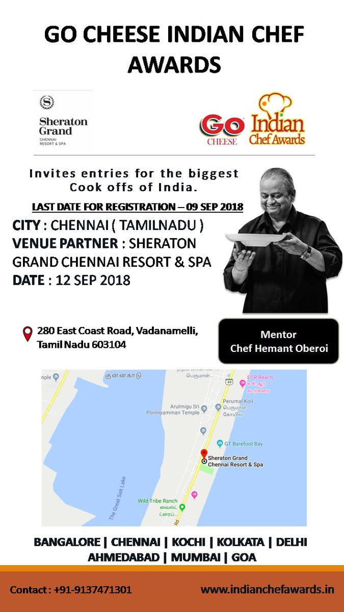 Go Cheese Indian Chef Awards 2018's second round of cook-off is going live on 12th Sep 2018 in Chennai. To know more visit: indianchefawards.in/event-details/
To watch the event live, follow us on Facebook, Instagram &amp; Twitter. 
#GCICA #IndianChefAwards #GoGheese