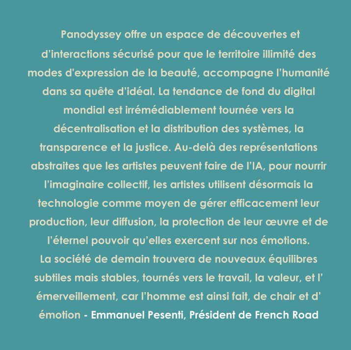 Panodysseyoff's tweet photo. "Les artistes utilisent désormais la technologie comme moyen de gérer efficacement leur production." Ce qu'@EmmanuelPESENTI Pesenti, président de French Road, dit de Panodyssey. https://t.co/jDCY7zIGD2
