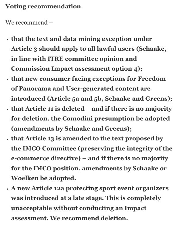 Senficon's tweet image. Voting recommendations by international group of #copyright law academics: create.ac.uk/blog/2018/09/1… @copyrightcentre #SaveYourInternet