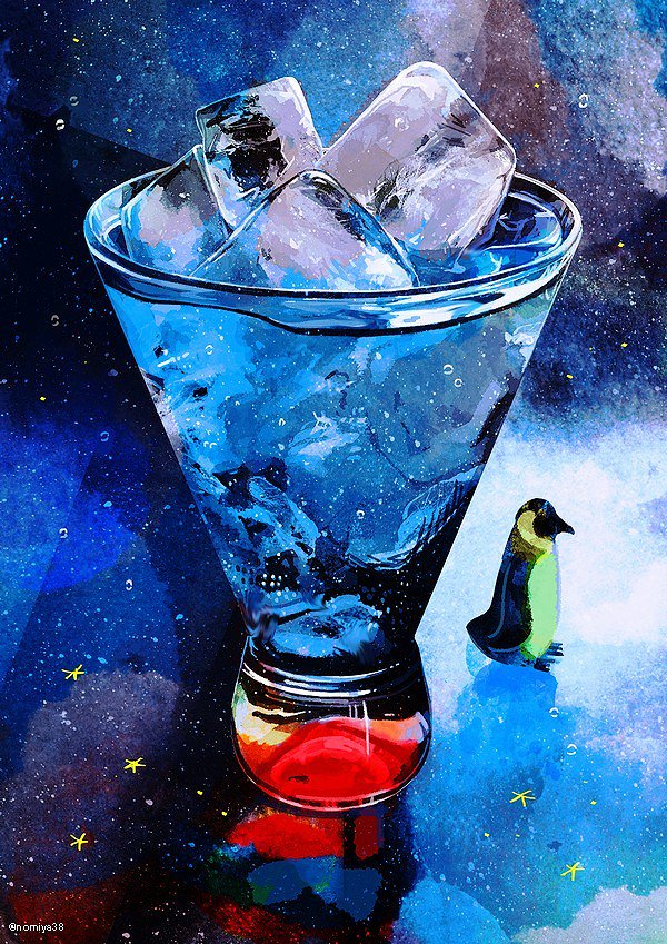 penguin ice no humans painting (medium) bird glass cup  illustration images