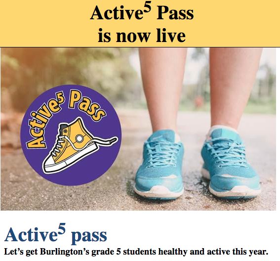 healthykidsburl's tweet photo. Active5 is a FREE access pass into the City of Burlington’s Drop-In recreational swimming, skating, and open gym times.

The Active5 pass is available to any Burlington student currently in grade 5 in the 2018-19 school year.

For information visit https://t.co/u2vPcuAaWY https://t.co/GiZOKUf2iH