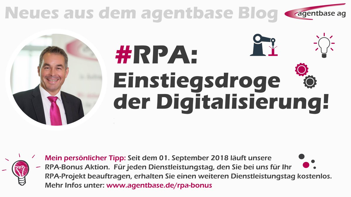 agentbaseAG's tweet photo. #RPA - Die Einstiegsdroge der Digitalisierung! -- https://t.co/eZqueycomW #RoboticProcessAutomation #Robotic #Prozessautomatisierung #Processautomation #Automation #Automatisierung #Digitalisierung #DigitalWorkforce #AutomationAnywhere #IBM #IBMRPA #Zukunftssicherung https://t.co/7hxtjuj7ps