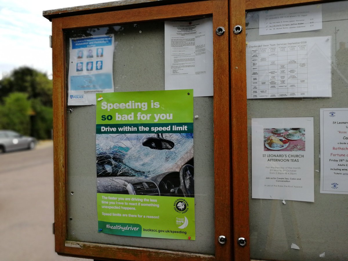 TravelSafeBucks's tweet photo. Our roving comms officer spotted a #HealthyDriver speed poster in #GrendonUnderwood this weekend! Great to see the campaign being put to use by parish councils in #Buckinghamshire. If you'd like to know more about the free resources we provide, visit: https://t.co/WXAeqBdfn1 https://t.co/VlrHtx831B