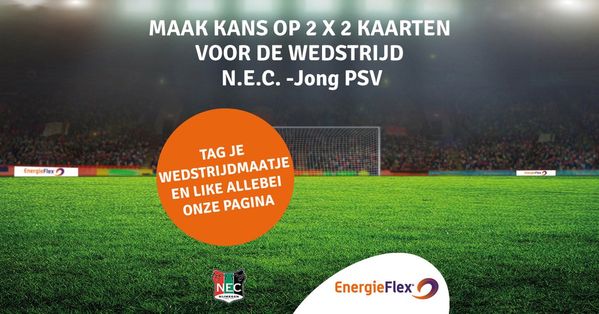 WIN 2x 2 kaarten voor <a href="/necnijmegen/">N.E.C. Nijmegen</a> - Jong PSV! Kijk op onze Facebook pagina en doe mee! ow.ly/YWtE30lKGRS