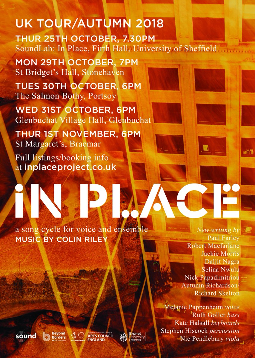 _inplace's tweet photo. We're really looking forward to some exciting Autumn events for @_inplace starting 25/10 @ShefUniConcerts and ..
catch us #ruraltouring with @soundscotland starting 29/10 https://t.co/HXNsAwe6xn #Stonehaven #Portsoy #Glenbuchat #Braemar @ace_national @PRSFoundation https://t.co/a4SNQWgqw8