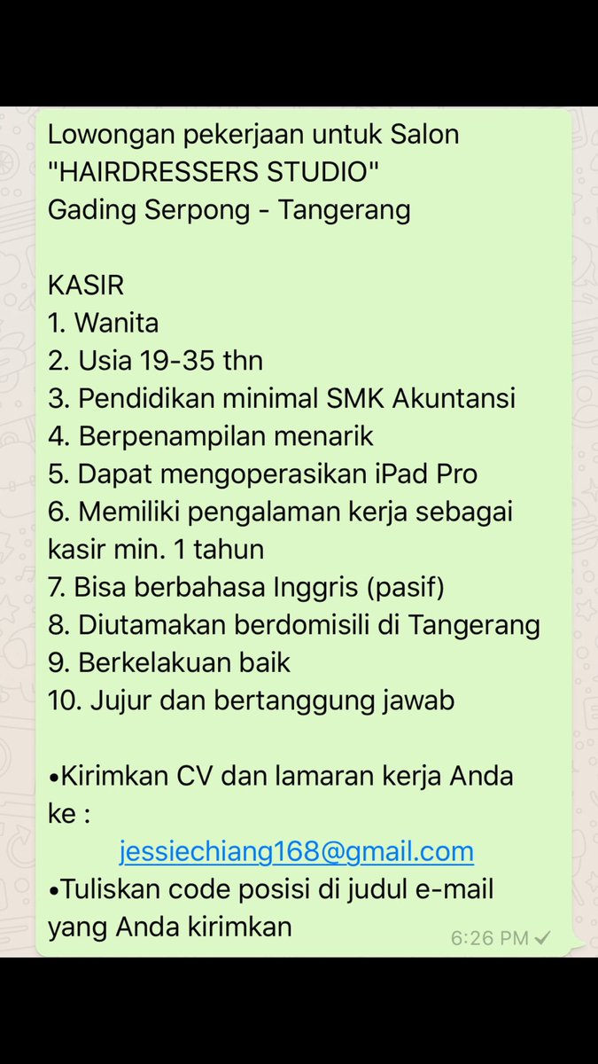 #lowongan
#lowongankerja
#lowonganpekerjaan
#lowongankasir
#kasir
#lowongankerjakasir
#kasirsalon
#salon
#tangerang
#gadingserpong
