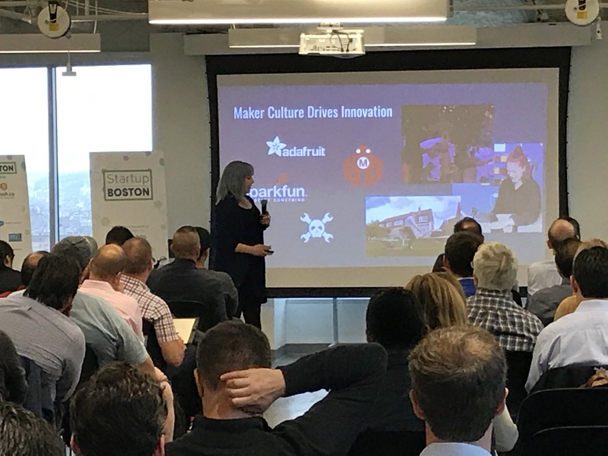 AnumV89's tweet photo. Data-friendly business models in #AI, the #Maker Culture ushering in a Jetsons age for Consumer IOT, and others. These are are among the lightning talks on Emerging Trends in #startup. #StartupBOS @sarahfayboston @nerdCMO https://t.co/rEO2knmgUa