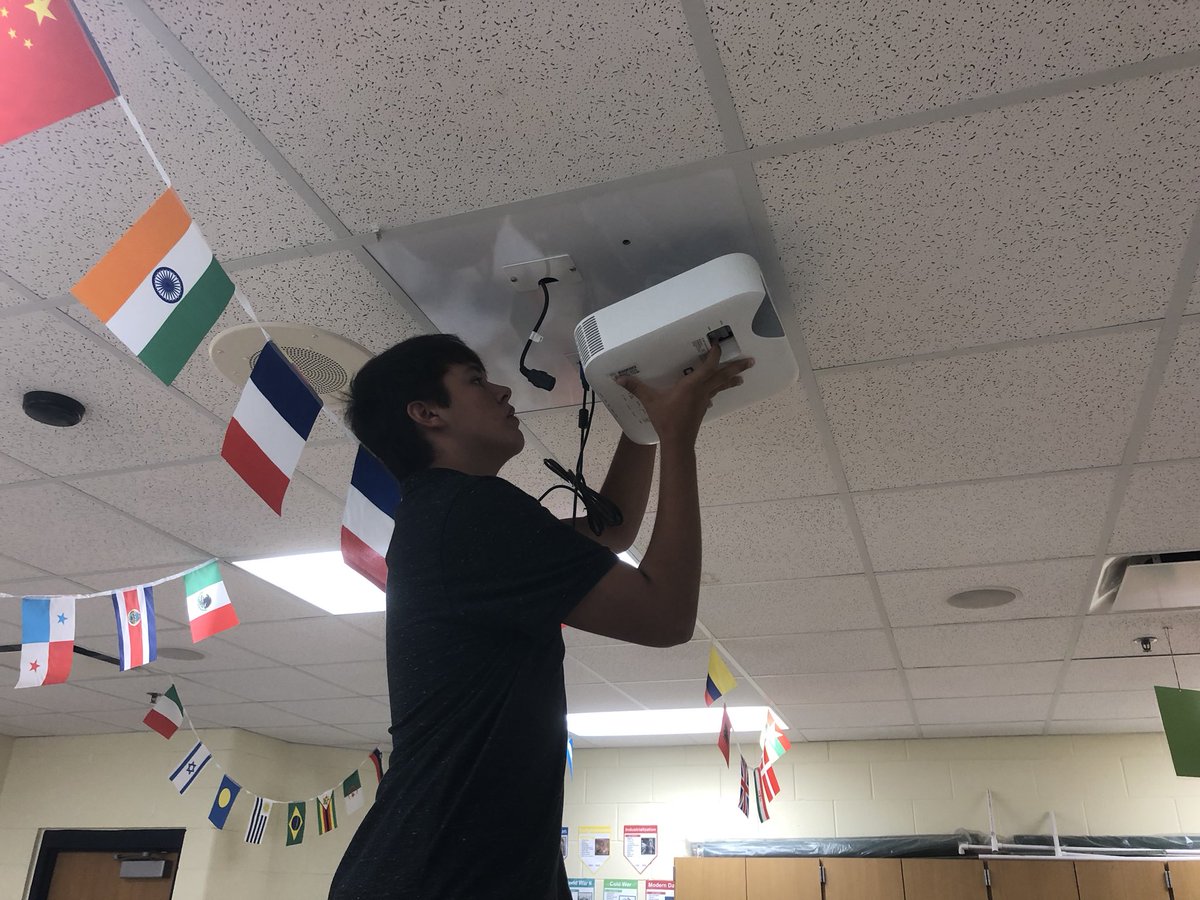 Today in the TEC - Dakota replaces Ms. Smith’s projector. His team troubleshot the old one, and discovered a fan bearing was going bad. Next up for the proj seeing if the bench repair team can replace the fan. #problembasedlearning