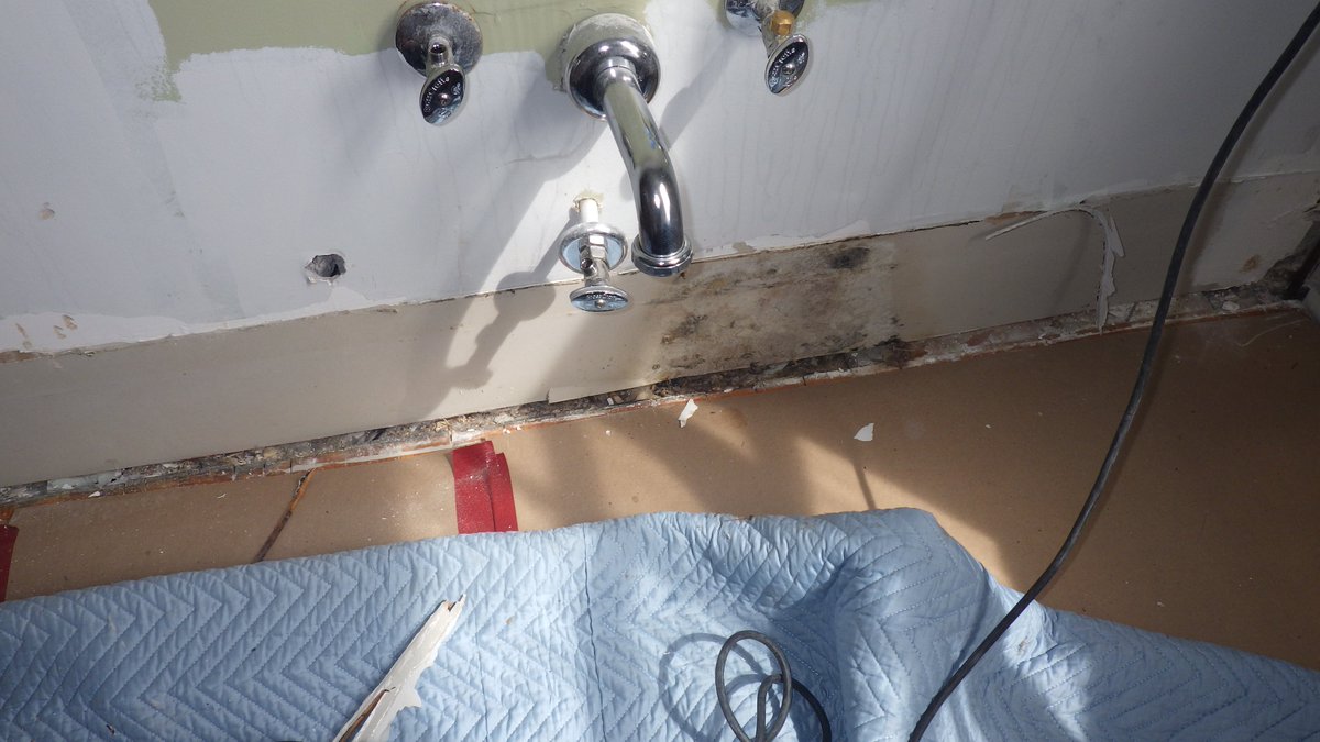 #WaterDamage and #mold can hide behind cabinets, baseboards, furniture, and more.  If you notice a new smell, sound, or spike in your water bill you might have a slow leak.  Call us today to inspect and find the cause of these issues.  #StructuralDrying