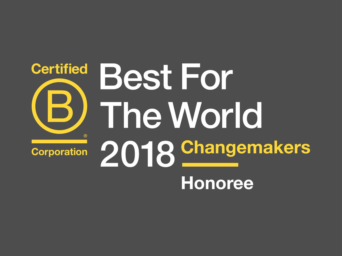 Trabajamos por ser mejores a diario. ¡Y nos reconocen por hacerlo!

Fuimos incluidos en la lista #BestForTheWorld18 de @BCorporation entre el 10% de las mejores Empresas B del mundo en la categoría Changemakers (agentes de cambio). #HagámosloSostenible