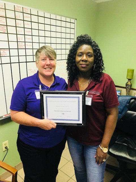 inspirecfl's tweet photo. Please join us in celebrating Direct Support Professionals Week! Ms. Harrette has been with us for 32 years serving our Contract Fulfillment Specialists and has been recognized by Florida ARF and FADSP for making a meaningful difference in the lives we serve. Congratulations! https://t.co/iFsCWfR4Ko
