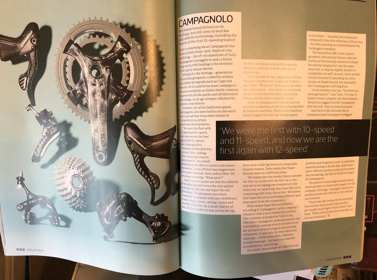 TheCampagKid's tweet image. Read this and you will understand why Campanolo doesn’t care less about Shimano or SRAM....and why there will always be a place for them in cycling. Article in June’s Cyclist magazine.