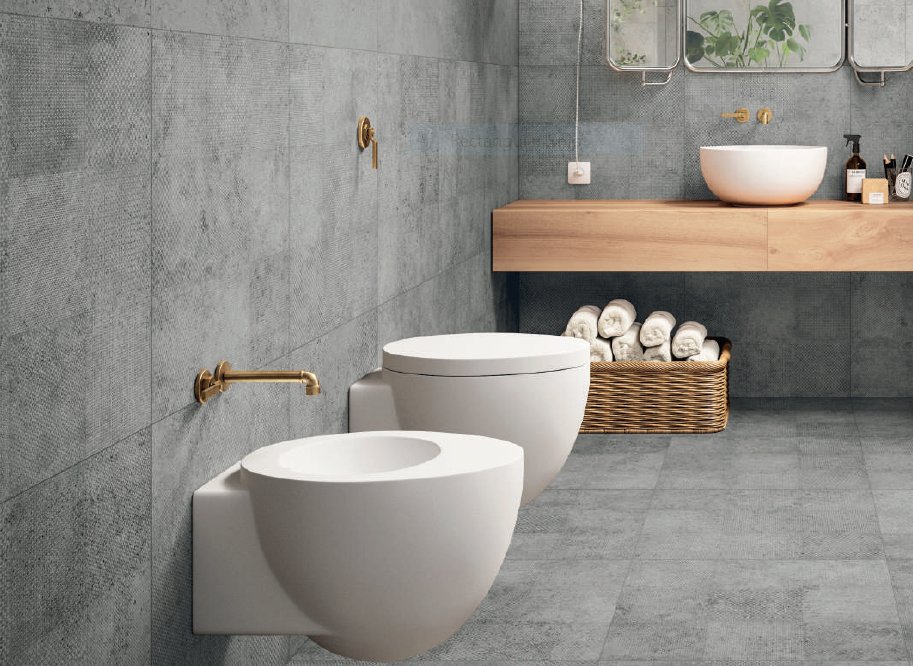 Concrete tiles can look fantastic in a bathroom for a contemporary, unique look that is easy to clean. #tiles #PentagonTiles