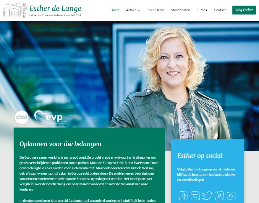 DogfightDigital's tweet photo. ☺️Wij hebben de nieuwe website voor @Esther_de_Lange, lijsttrekker voor het @cdaeuropa in het Europees Parlement, mogen ontwikkelen!💪 Wat vinden jullie van de nieuwe website? https://t.co/EdkTePmGn4 https://t.co/SgoePMzIYL