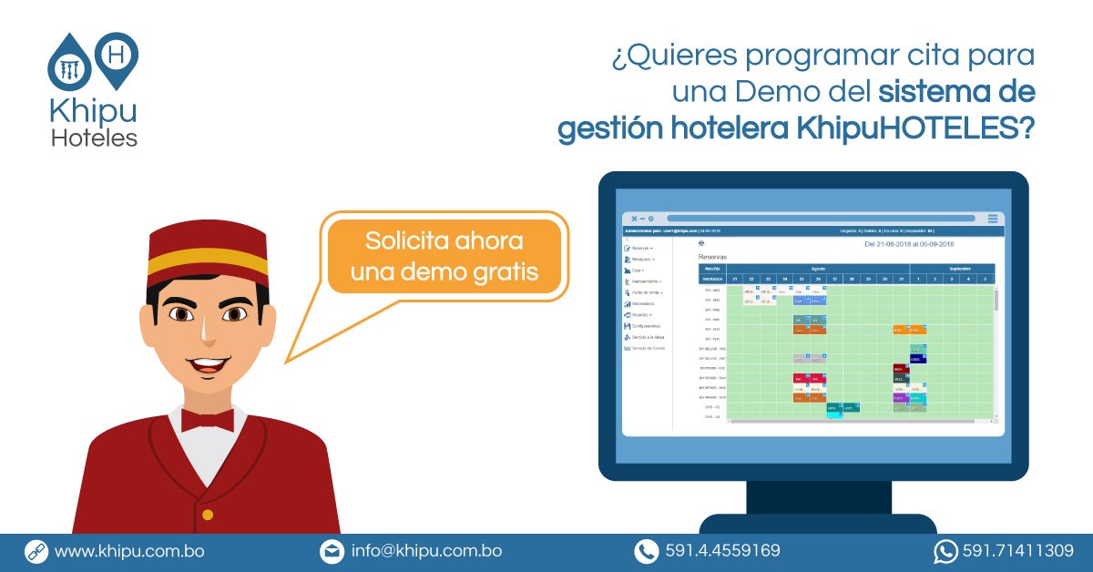Khipu_Contable's tweet image. ¿Quieres programar una cita para una Demo del Sistema Hotelero Khipu?
khipu.com.bo/programaci%C3%…
#Bolivia #bolivianos #Cochabamba #LaPaz #Potosi #Oruro #Sucre #Uyuni #elalto #santacruz #beni #pando #hoteles #turismobolivia #pms
