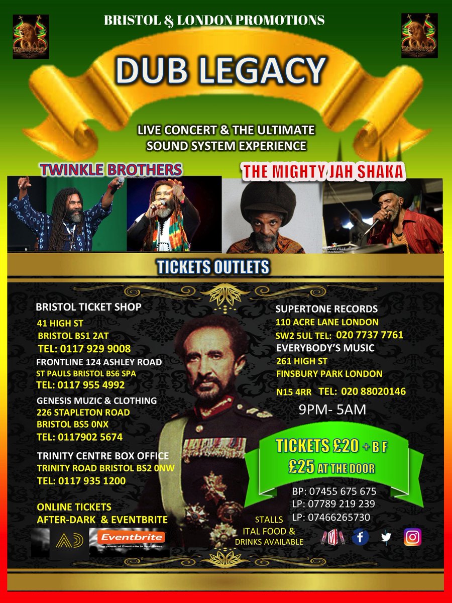 Dub Legacy 2018 featuring two of the legends of roots &amp; culture Friday 21st September Live showcase and the ultimate sound system experience.