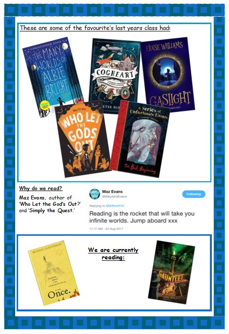 Yarrow_Class's tweet photo. Hot off the press is the first edition of this year's 'Yarrow Recommends' reading newsletter. It's packed full of reviews, reasons to read and recommendations that previous classes have enjoyed! #LoveReading #readingforpleasure #WeAreReading https://t.co/V2tgeR4Sxq