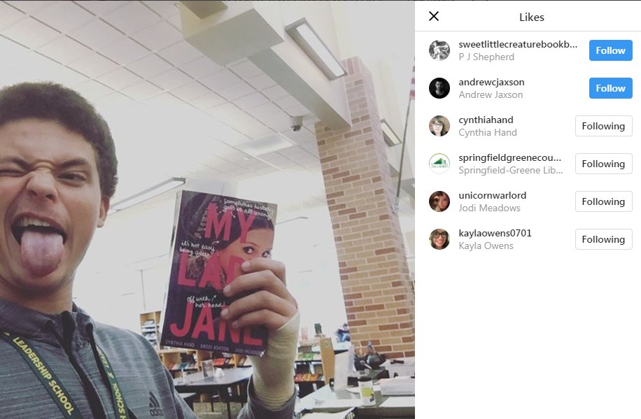 Monday morning Instabrag!  Look guys!  Two / three authors of #myladyjane liked our Instagram post.  Swoooooooon!

Keep reading Vikings!  We'll keep bragging on you.

#BeParkview #spslib #Greatparkviewread