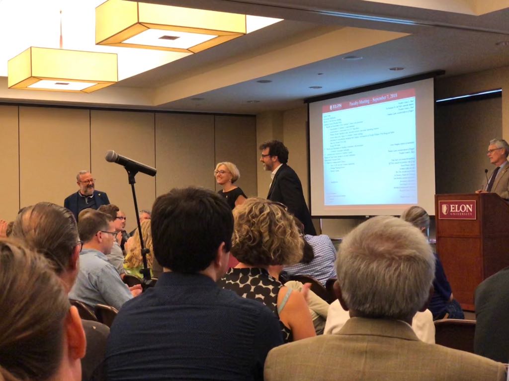 #AEFschoolofArts Director of Marketing Elisabetta Santanni, Director of Academics Antonio Vanni and I were very honored to be introduced by #Elon Dean of Global Education Woody Pelton at the Elon Faculty Meeting and are proud to be   Elon’s Study Abroad Center in Florence.