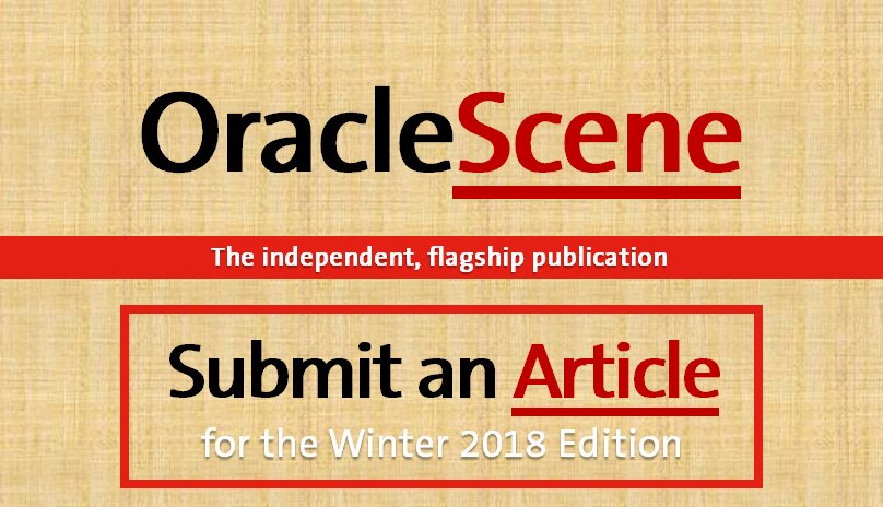 UKOUG's tweet image. Calling all creative writers! Share your #Oracle knowledge in print and submit an article for #OracleScene - deadline 17 Sep goo.gl/pQ4Xe2