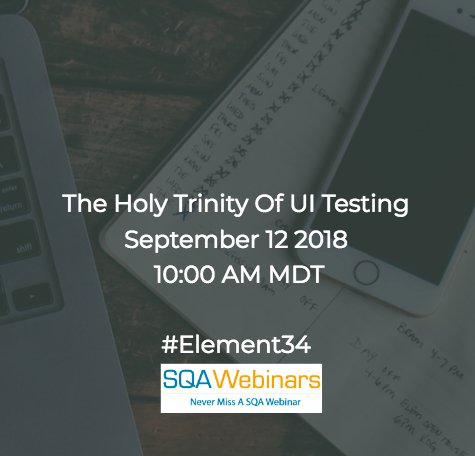 sqawebinars's tweet photo. The Holy Trinity of UI Testing #Element34 #SQAWebinars12Sept2018 #Webinar606
URL https://t.co/EwcCE51cxV
#SQAWebinars #TestingWebinars #GoToSQAWebinars
#Worlds #Fastest #Growing #SQA #Only #Webinar #Marketing #Platform
Never Miss A SQA Webinar!
#UI #Testing https://t.co/J5l4dahz1z