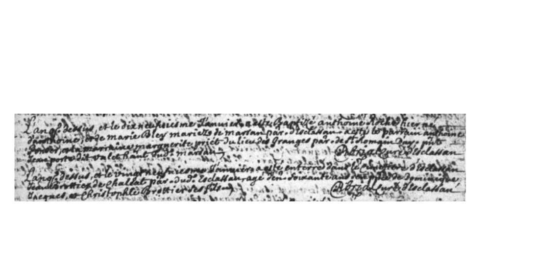 LDGenealogie's tweet photo. #1J1Ancêtre #BLEYS Marie, #Patronyme intrigant en Ardèche... 
Sosa 1153 est décédée à Marsan ce 10/09/1715 annexe d'Eclassan (07), elle avait épousé #ROCHE Anthoyne, le 12/01/1694 au même lieu.  Ils ont eu au moins 3 enfants dont Antoine sosa 576. https://t.co/wYqA7g0G5j