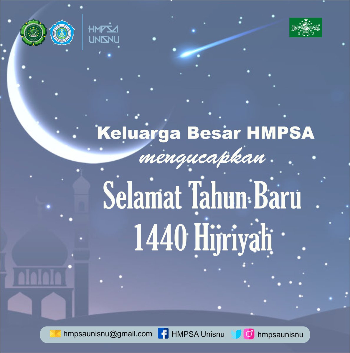 hmpsaunisnu's tweet photo. Keluarga besar himpunan mahasiswa program studi akuntansi mengucapkan selamat tahun baru 1440 hijriyah����😇🙏 https://t.co/I0PXepd4Dc