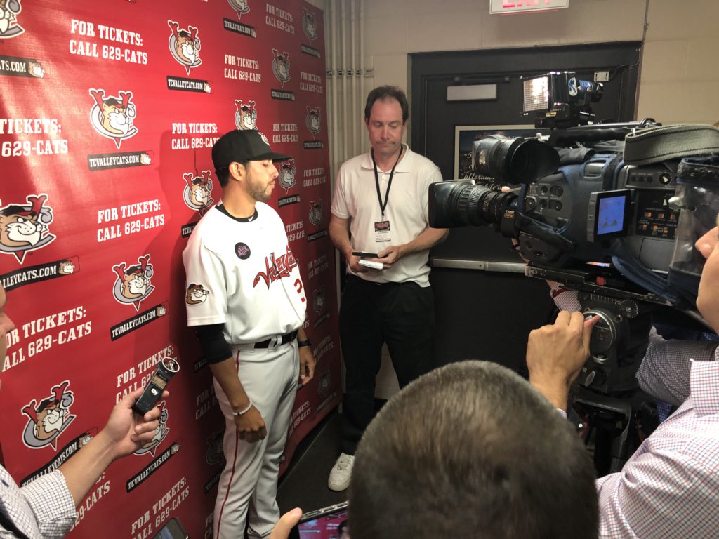 ValleyCats's tweet photo. Congratulations to @J_Bell_11 on leading the ValleyCats to their third ever New York-Penn League Championship in his FIRST season as a manager!

📷: A season of press conferences from Game #1 to Game #79. https://t.co/X6HB98bEVc