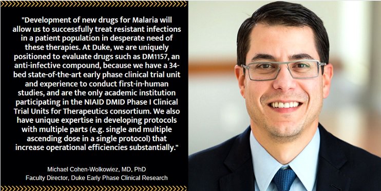 DCRINews's tweet photo. DCRI begins early-stage clinical trial of #antimalarial drug. The new study -- sponsored by the NIAID and led by DCRI's @mickycwMD -- is testing an investigational drug called DM1157 https://t.co/6Bj9Eu90i2 @NIAIDNews @NIH https://t.co/5RKZPtkyvp