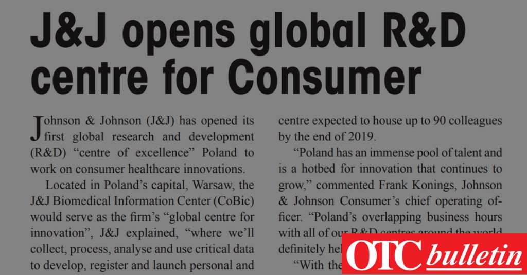 OTC_Bulletin's tweet photo. Johnson &amp; Johnson opens its first global research and development (R&amp;D) “centre of excellence” in Poland to work on consumer healthcare innovations. Sign up for a FREE trial subscription of @OTCbulletin at https://t.co/kx5VtvKoWI https://t.co/B8mHRaaix5
