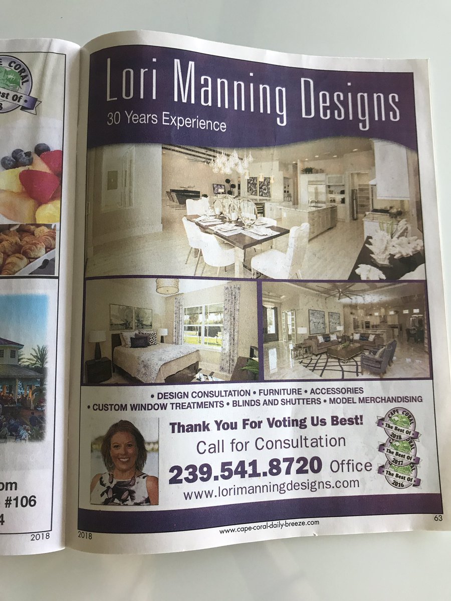 DesignsLori's tweet photo. Lori is an award winning interior designer in SWFL and has been featured in many magazines such as #homemag #homeanddesignmagazine and #bestofcapecoral for 2016, 2017, and 2018!! Let us at LMD make your home magazine worthy by calling 239-541-8720! https://t.co/Sks6skttN1