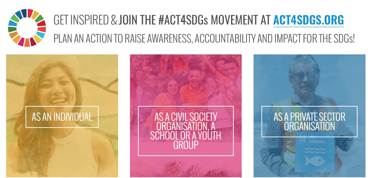 Tell us about your @SDGaction for 25 September & Join the #ACT4SDGs 🌍movement! 💥 act4sdgs.org Need inspiration? See examples of 💪 action on #SDGs & all the resources to get you started: act4sdgs.org/how-to-join/ #featured #GlobalGoals #UNGA #Agenda2030