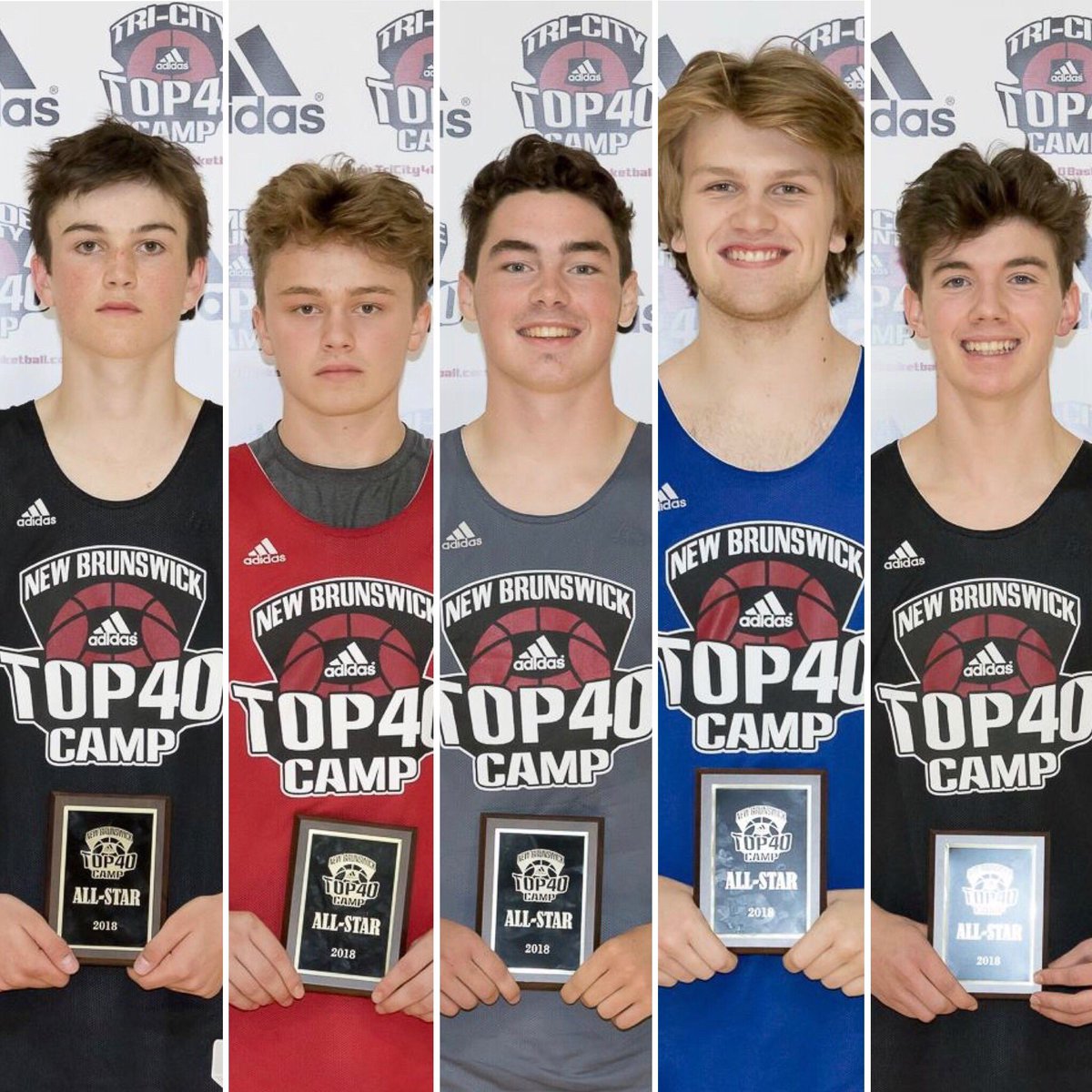 Congratulations to our New Brunswick Top 40 Sr. Camp All-Stars (L-R): Rees  Hasson, Alex Dool, Cohen Patterson, Ken Daley & Isaiah Rose! Well deserved  boys! 🏀📈 #BNB #adidasTeam #NBTop40