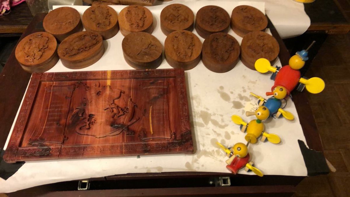 ELC_Create's tweet image. A little bit of staining and some small repairs on an antique toy. I need to remove the little blue hat but the nail is stubborn.