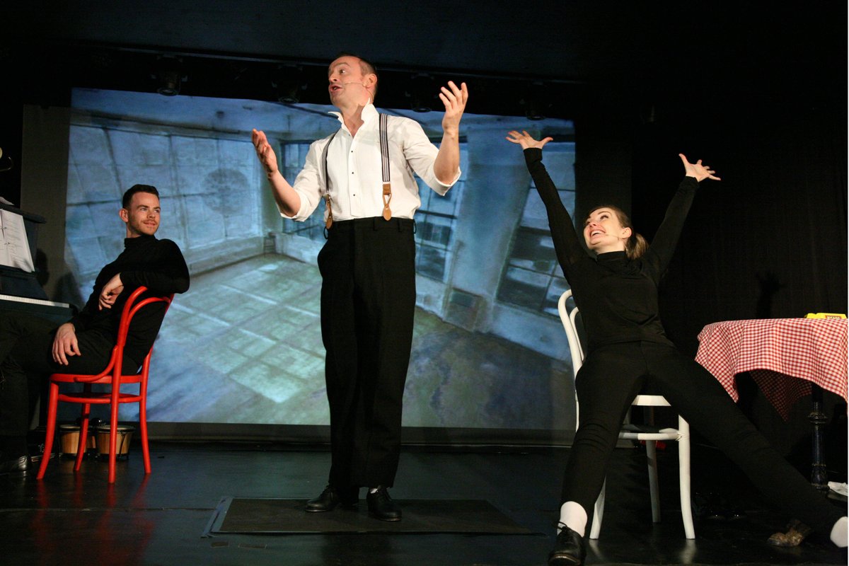 PlayPiePint's tweet photo. We're in 1956 Paris in 'Tap Dancing with Jean-Paul Sartre' this week - the new comedy by @james_runcie stars @darrenbrownlie, Kevin Lennon &amp; @ashleyjadesmith with music from Stuart Fleming + is dir by Marilyn Imrie. With @traversetheatre + @APAWhatsOn https://t.co/4vqOGbXB3p … https://t.co/WUwIOAgS9Z
