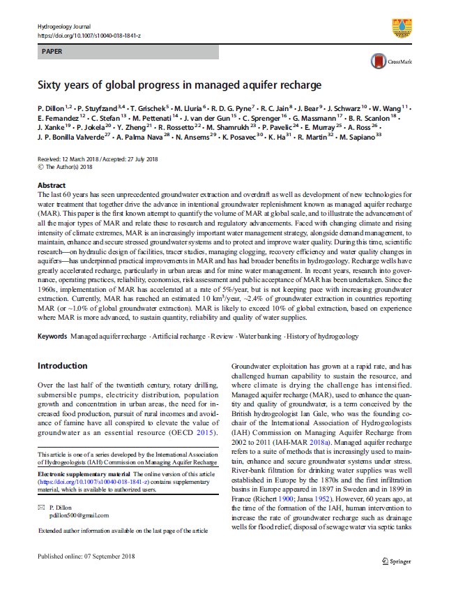 UNIGRAC's tweet photo. 'Sixty years of global progress in Managed Aquifer Recharge (MAR)' is an open access paper (with @UNIGRAC contribution) in the Hydrogeology Journal on what has been achieved over the last decades. https://t.co/kihD7PUwnV #groundwater #aquifer #MAR #OpenAccess #publication https://t.co/PvVSWP5PkH