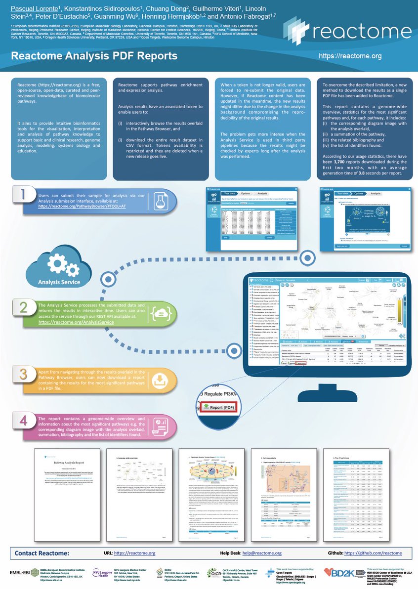 reactome's tweet photo. Have you ever thought you’d like to persist your pathway analysis results for longer in a #PDF document? We’ve got news for you! @PascuLorente will be at poster P_Ap079 (Tue @ 17:30) to walk you through our new #AnalysisService PDF Exporter #eccb18 https://t.co/U2mr56TW1B