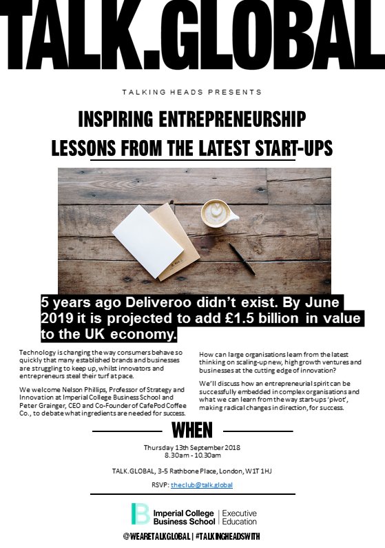 wearetalkglobal's tweet photo. Only 3 days to go until our next Talking Heads alongside @imperialbiz! Don’t miss Inspiring Entrepreneurship: Lessons from the Latest Start-Ups on Thursday! Want to attend but don’t have a ticket? Email theclub@talk.global #TALKINGHEADSWITH https://t.co/Bljm26swhU