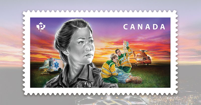 This stamp depicting two paramedics administering life-saving medical treatment helps highlight the exemplary services provided by the nation’s paramedics. We thank you for your service! #Salute2Responders canadapost.ca/bravery