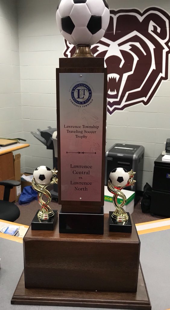 LCBears_BSoccer's tweet photo. Those involved know LC-LN is already a great rivalry.  We’re adding some extra hardware.  The boys soccer game is rebranded as the Lawrence Derby and the winner holds the trophy.  Tomorrow night at LC following the girls game.  @LNMENSOCCER @LCHSAthletics https://t.co/hCiqYNbQme