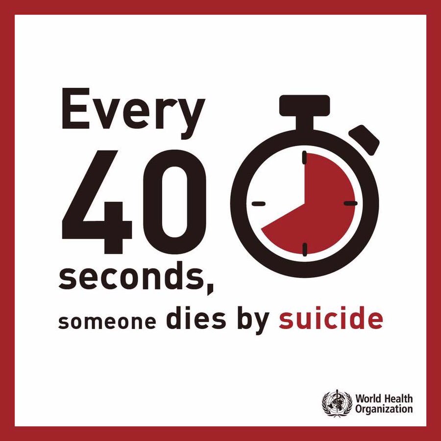 Today is World Suicide Prevention Day.

Every 40 seconds, someone, somewhere in the world, dies by suicide. That's one too many. 
If you know someone who may be considering suicide, talk to them about it.

Listen, support and #LetsTalk ❤️ #SuicidePrevention