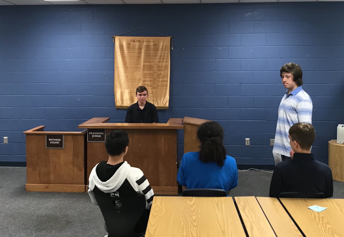 Law &amp; Justice students utilizing our temporary courtroom furniture for an activity in their CJ course.  #workbasedlearning #Classroom2career <a href="/JeffReaves1/">Jeff_Reaves</a>
