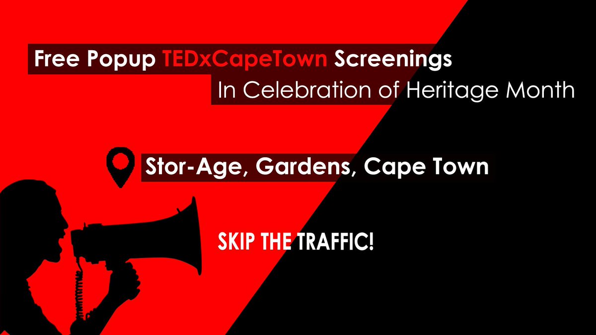 tedxcapetown's tweet photo. This #Heritage month skip the traffic and join us for a free popup screening on Tuesday, 18 Sep @stor_age venue in Gardens #CapeTown !
Featured #TEDx talks by @hughmasekela, @sisantshona @Woodie_Mike &amp; Caron von Zeilm. Event page  https://t.co/i4XiPj1dyp https://t.co/N8szOGkXAz