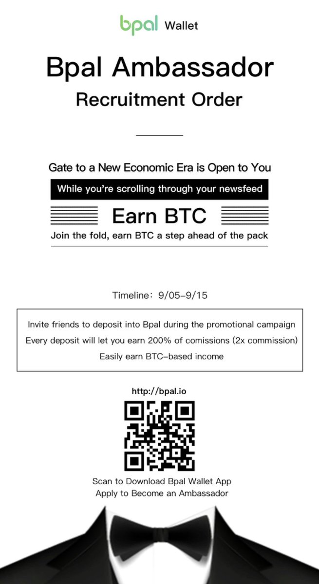 bpalwallet's tweet photo. bPal Ambassador Campaign
9/5-9/15 Earn 200% Commission on funds deposited into bPal
@btc @BTCNewsUpdates #BTC #earnBTC https://t.co/604LSekwCP