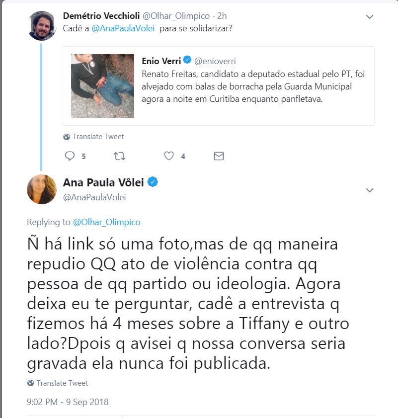 Ana Paula Henkel Demetrio Olhar Olimpico Pq Vc Apagou O Tuite E Me Bloqueou Eu Apenas Te Fiz Uma Pergunta Sobre A Entrevista De 2h Que Te Dei E Que Esta